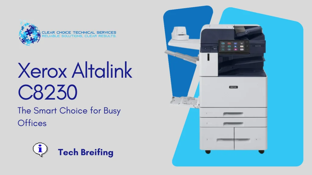 Xerox AltaLink C8230 multi-function printer featured by Clear Choice Technical Services at 401 Congress Ave, Austin, Texas.