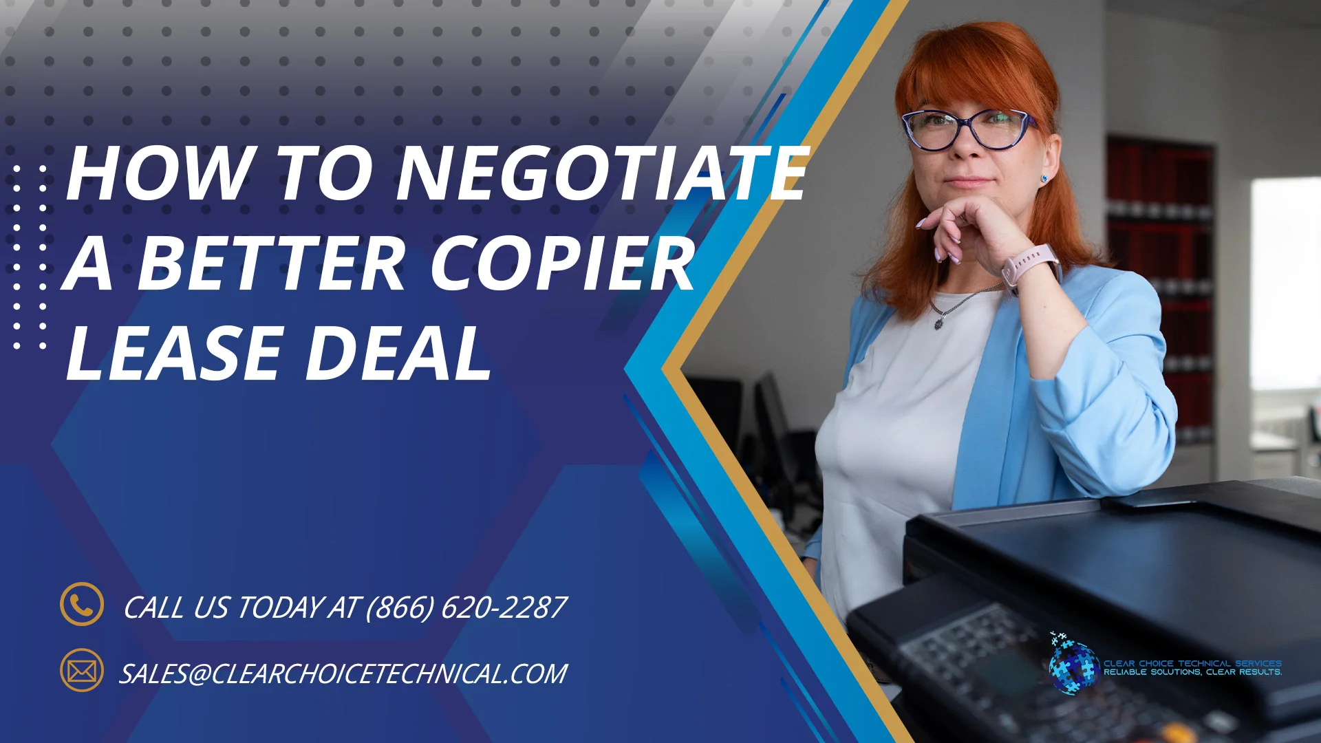 A professional woman in Austin providing tips on how to negotiate a copier lease.